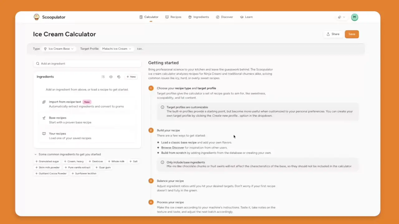 Automatically import a recipe into the calculator