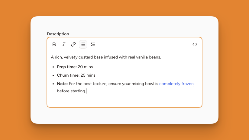 Rich text formatting in recipes